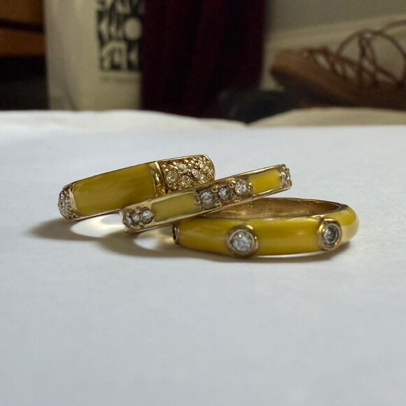 💛 Anthropologie Yellow Statement Rings | Set of 3 Bold Fashion Rings - Picture 2 of 3